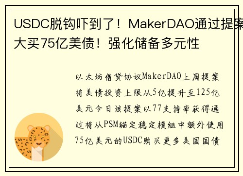 USDC脱钩吓到了！MakerDAO通过提案大买75亿美债！强化储备多元性